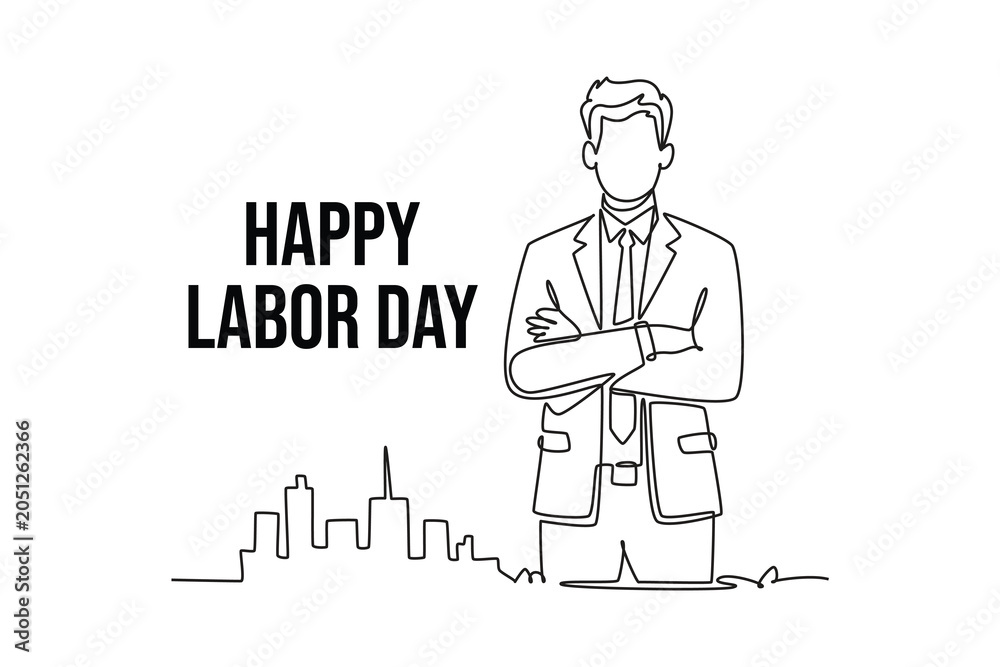 Fototapeta premium Businessman celebrating Labor Day.Labor day concept.Single line draw design.Vector graphic illustration