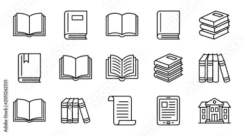 Outline book and library education icon set