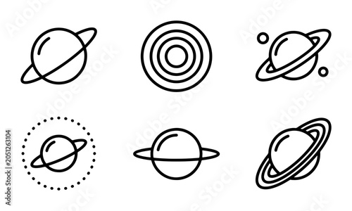 Obraz na płótnie Cosmic Planets and Celestial Orbit Icons, Space Exploration Vector Set, Astronom