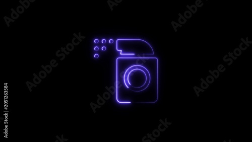 Glowing blue neon icon of a camera shutter with photography technology creative electronic abstract minimalist