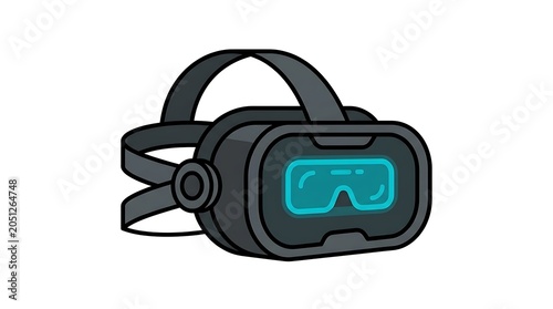 Modern virtual reality headset icon with a sleek design and glowing blue screen, icon on white background