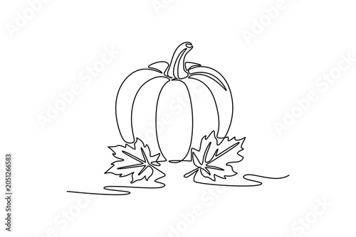 Schilderij op canvas Pumpkin with autumn leaves decoration