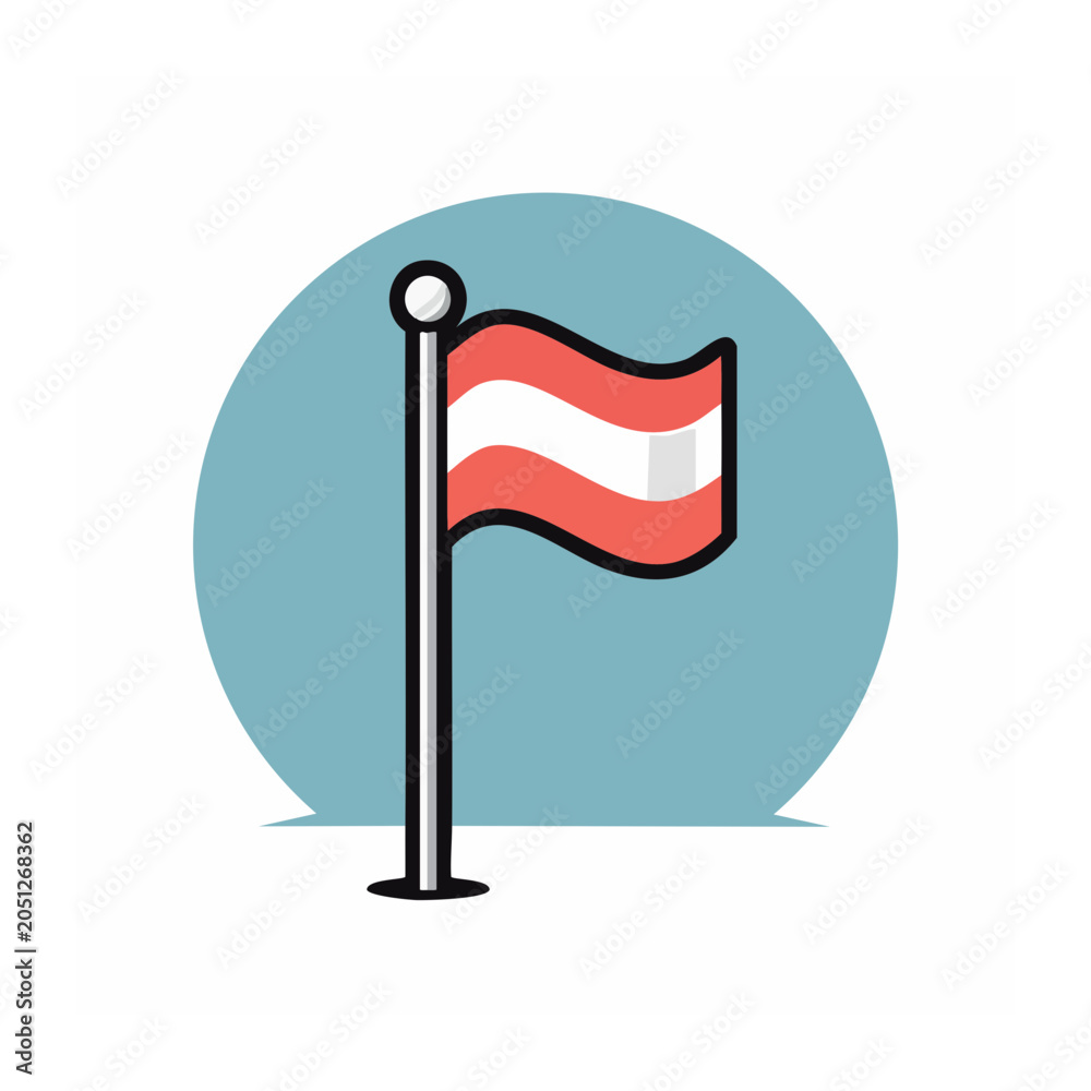 Fototapeta premium Austrian flag on flagpole, flat design illustration