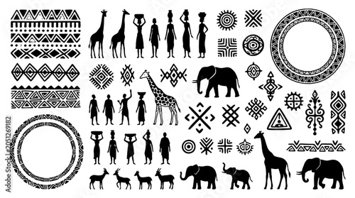 African tribal ornament set with animals and human silhouettes