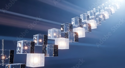 Futuristic Glass Cubes Rowing Through Darkness
