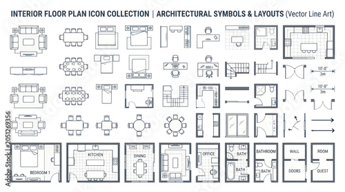 Interior Floor Plan Icons & Architectural Symbols Collection
