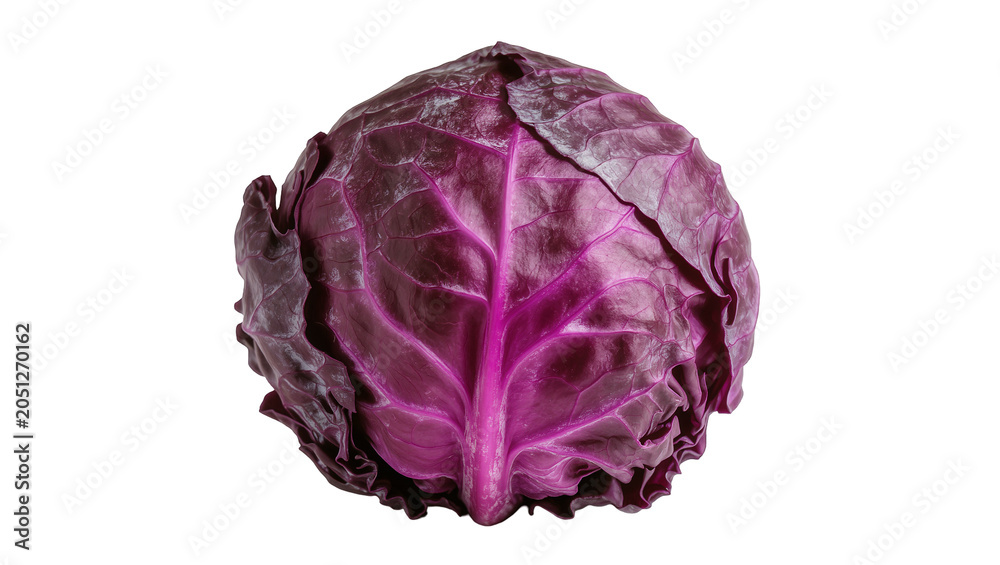 Obraz premium Whole red cabbage with vibrant purple leaves and visible veins