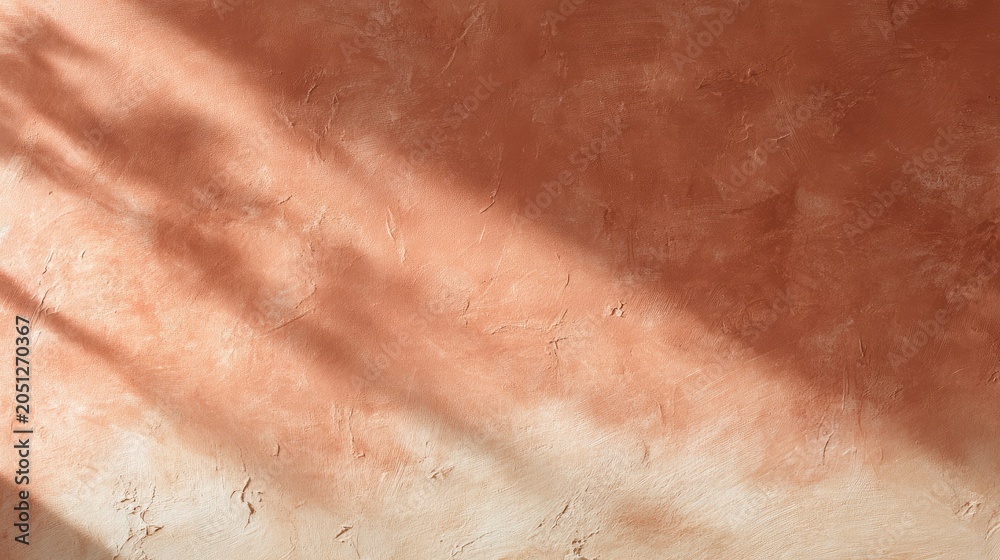 Fototapeta premium abstract terracotta and cream plaster wall with sunlight shadows