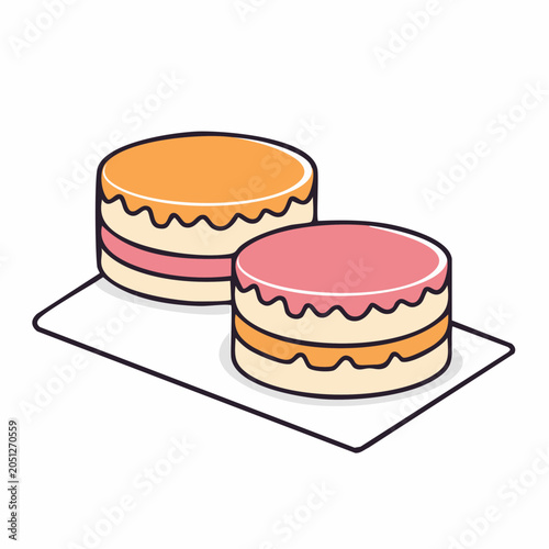 Two Layer Cakes with Pink and Orange Frosting