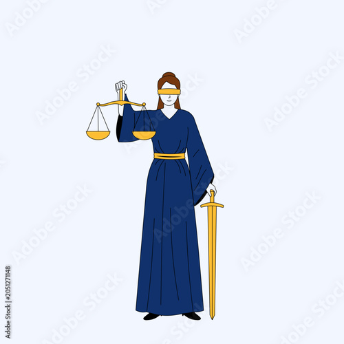 Traditional Lady Justice holding scales and sword symbolically.