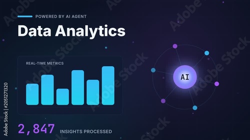 Abstract Data Analytics Bar Chart with AI Neural Network Animation