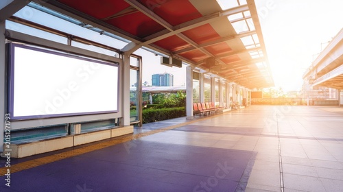 public transport station with clean modern design and morning light