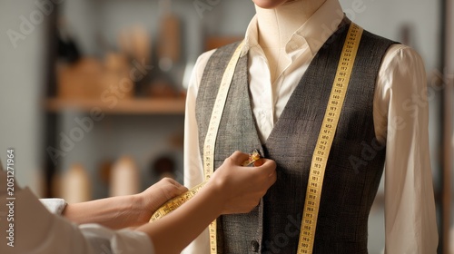tailor taking measurements in small atelier
