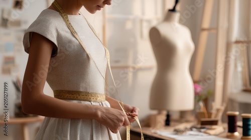 tailor taking measurements in small atelier, alteration service concept