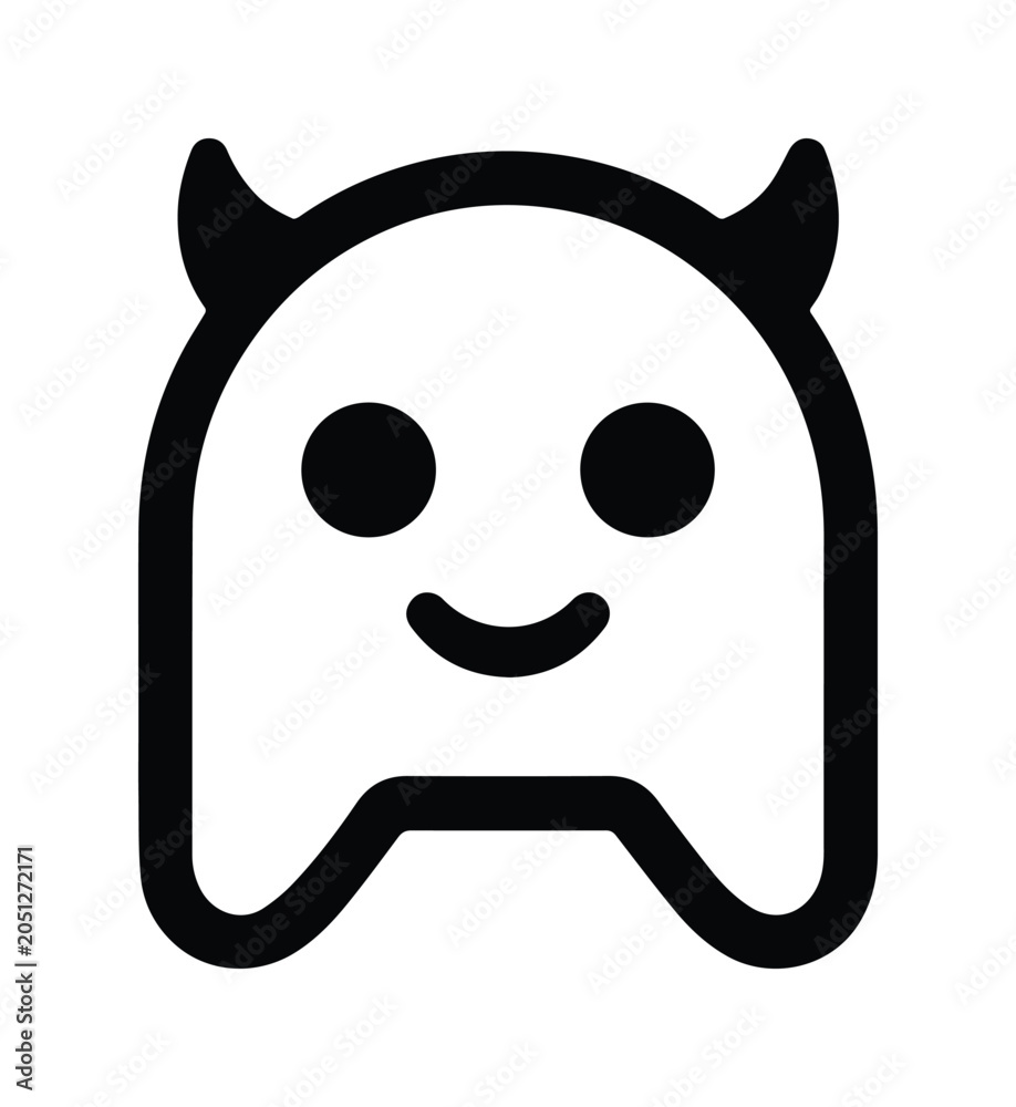 Fototapeta premium Cute black and white monster character icon, adorable cartoon devil mascot vector illustration, playful spooky creature graphic for Halloween and gaming.