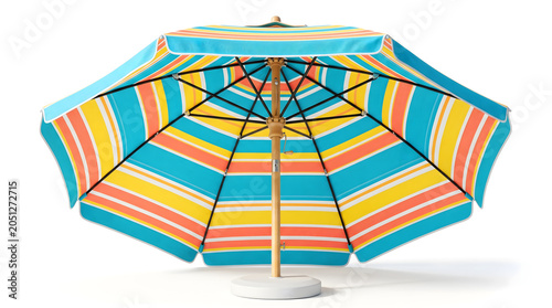 Colorful Striped Beach Umbrella Isolated on White Background for Summer Vacation and Outdoor Relaxation Concept