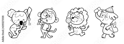Photography Animals ABC illustrated in black and white, outline collection for children coloring pages