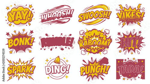 Yay Whoosh Swoosh vintage style comic bubbles.