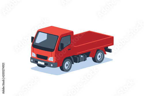 Red Isometric Flatbed Truck for Cargo Transportation