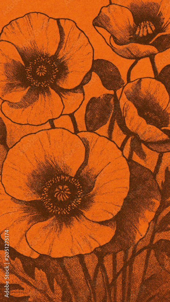 Obraz premium Vintage floral poppies mobile wallpaper