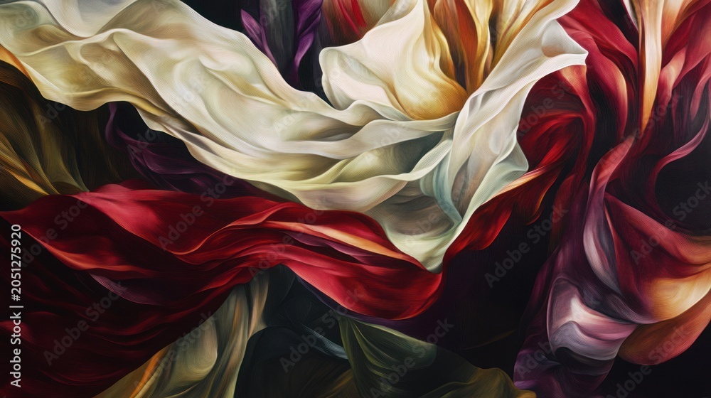 Obraz premium Vibrant abstract fluid paint with cascading layers of red, white, and purple hues