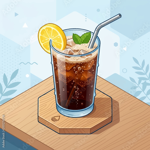 Schilderij op canvas Cold drink with lemon and straw.