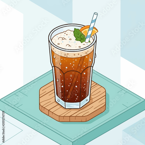 Fotografi Cold drink with straw and lemon.