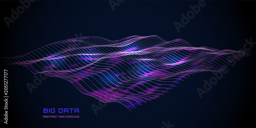 Abstract futuristic torus from noisy grid connecting points  glowing in dark. Big Data. Concept visualization for technology, science and computing.