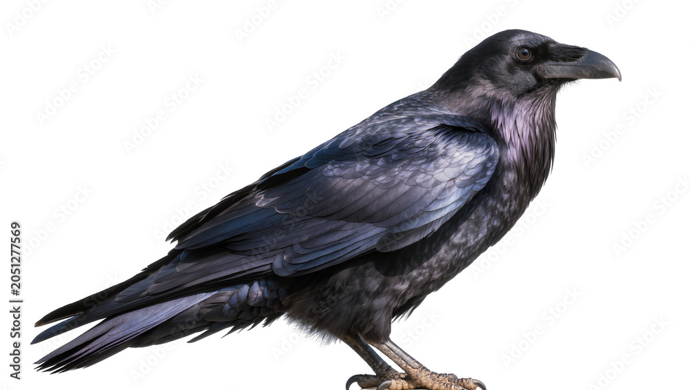 Fototapeta premium Black raven bird with dark iridescent feathers