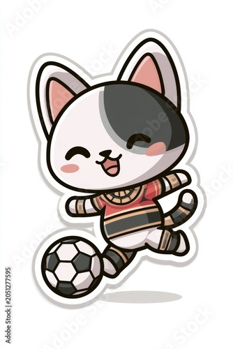 Playful soccer cat character digital art cheerful atmosphere whimsical style adorable animation