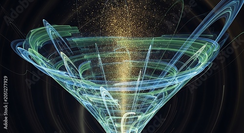Abstract Vibrant Portal Conical Swirl with Glowing Orbits