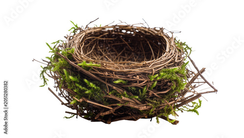 Natural bird nest with moss and twigs