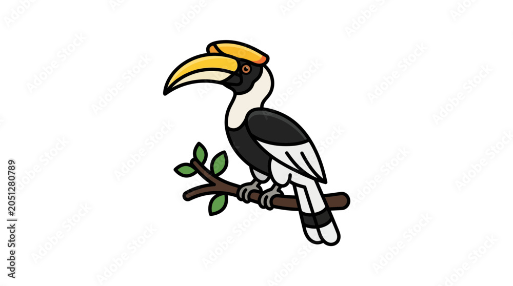 Obraz premium Great Hornbill Bird Perched on a Branch.