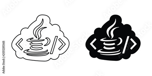 Принти на полотні Java programming language logo with hot steaming coffee cup in cloud shape with