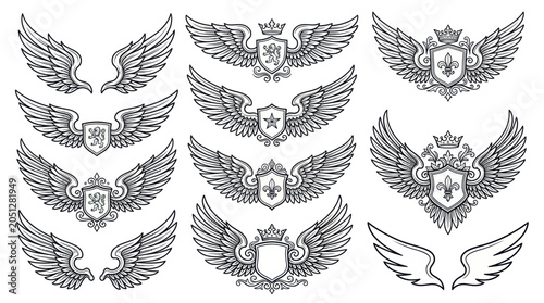 Photos Heraldic Wings and Shields Collection - Vintage Emblem Designs