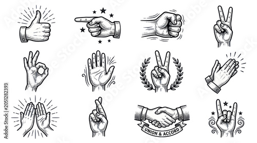 Photography Hand Gestures Collection: Thumbs Up, Pointing, Fist, Peace, OK, High Five, Cross