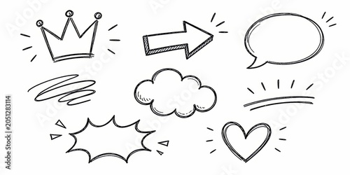 Collection of hand-drawn cartoon icons and symbols