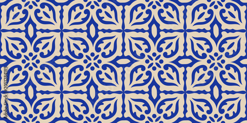Traditional mediterranean blue and white tile pattern
