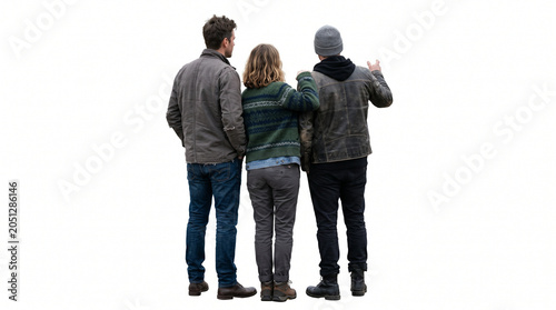 Cuadro en lienzo Three friends standing together looking out at something in the distance