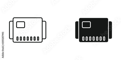 Cuadro en lienzo Two simplified icons of a credit card in black and white outline showing details