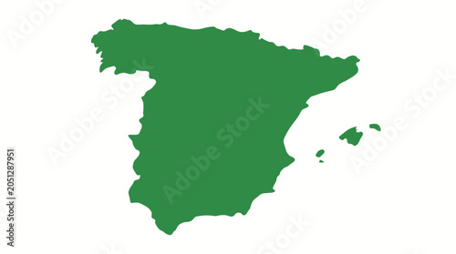 Photos Spain map outline showcases the distinct geographic perimeter of the European country in a flat green color format