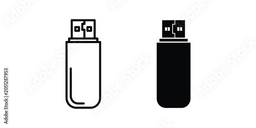 Obraz na płótnie USB flash drive outline and solid icon on white background for data storage and