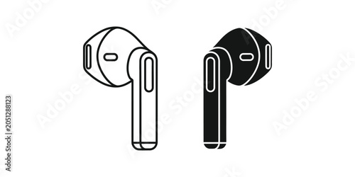 Wireless Earbuds Outline and Solid Silhouette on White Background for Digital Audio Concepts