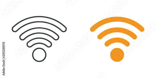 Wireless signal icon in line art and solid orange against white background symbolizing connectivity and network access