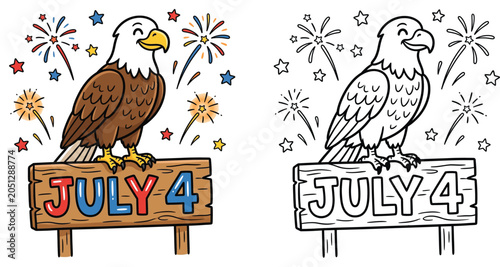 Photos Happy American Eagle with July 4 Sign and Fireworks Independence Day Celebration