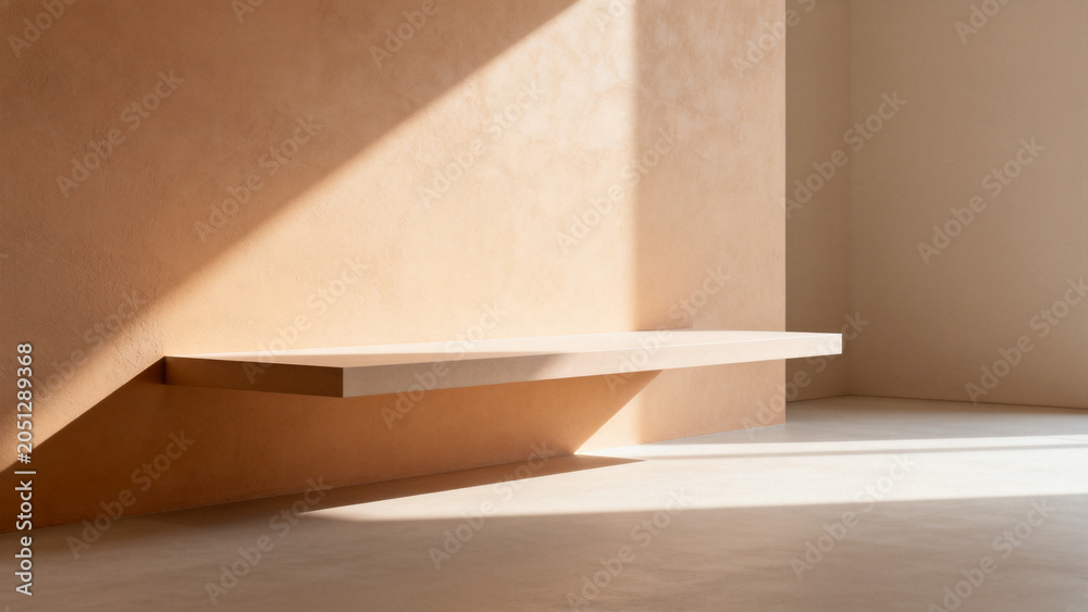 Fototapeta premium Minimal brand identity surface with stepped plaster plinths architectural b