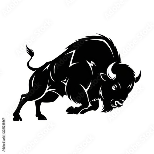 Powerful charging bison silhouette vector illustration