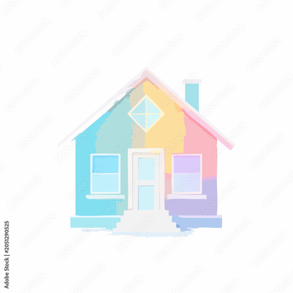 Fototapeta premium Whimsical pastel rainbow house illustration with soft colors depicting a dream home