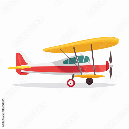 Classic red and white biplane illustration with yellow wings, ready for vintage aviation adventures
