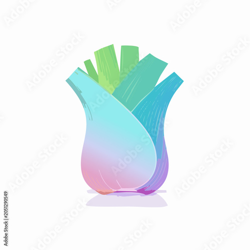A stylized illustration of a fennel bulb with green stems and a pastel color gradient